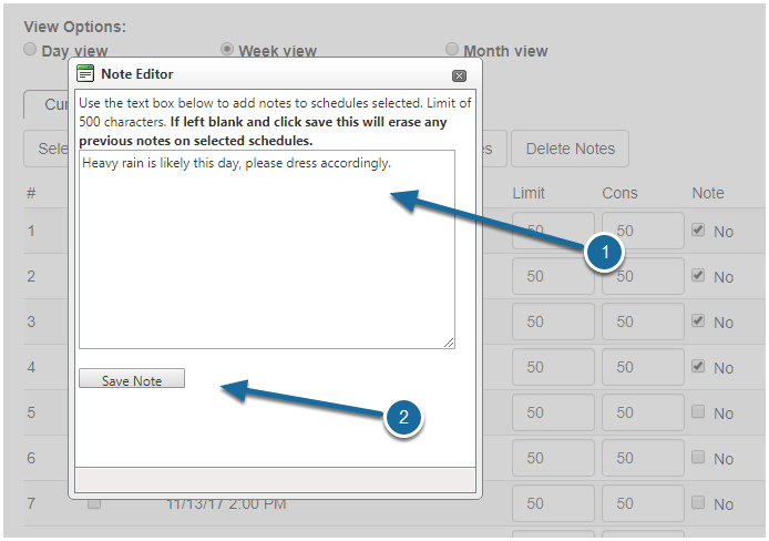Outbound/Ascent: How to Add a Note to a Schedule Time
